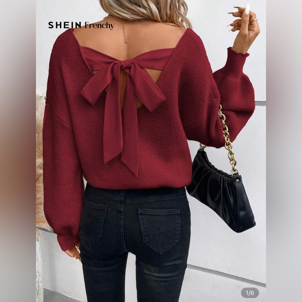 SHEIN Red V-Neck Sweater Relaxed Fit NWOT